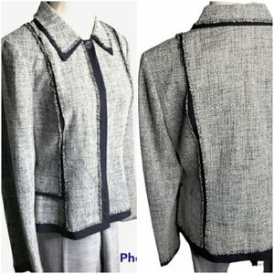 Jones NY Wool Blend Blazer size 10  Academia Eyelash Fringe Snap